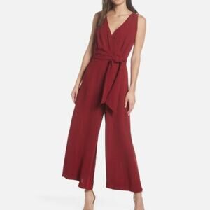 French Connection Bessie Wide-Leg Surplice Jumpsuit in Red, size 4